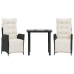 Set comedor de jardín 3 pzas con cojines ratán sintético negro