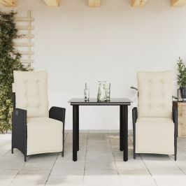Set comedor de jardín 3 pzas con cojines ratán sintético negro