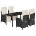 Set de muebles jardín 5 pzas con cojines ratán sintético negro