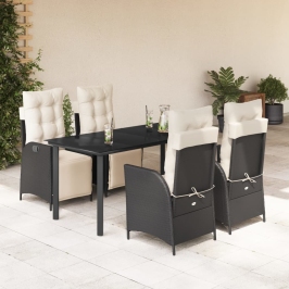 Set de muebles jardín 5 pzas con cojines ratán sintético negro