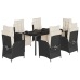 Set de comedor de jardín 7 pzas y cojines ratán sintético negro