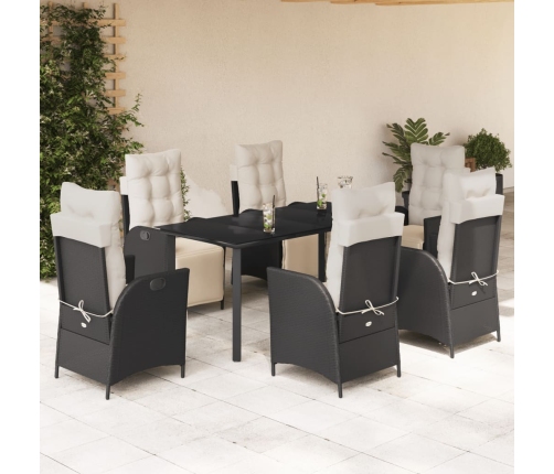 Set de comedor de jardín 7 pzas y cojines ratán sintético negro