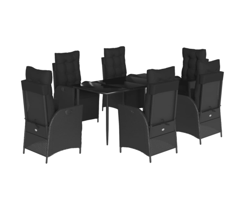Set de comedor de jardín 7 pzas y cojines ratán sintético negro