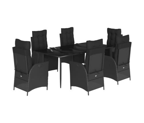 Set de comedor de jardín 7 pzas y cojines ratán sintético negro