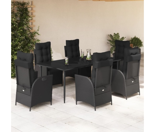 Set de comedor de jardín 7 pzas y cojines ratán sintético negro