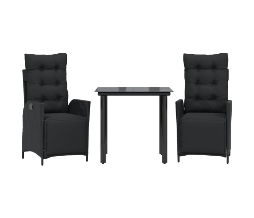 Set comedor de jardín 3 pzas con cojines ratán sintético negro