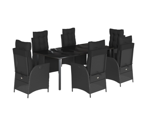 Set de comedor de jardín 7 pzas y cojines ratán sintético negro