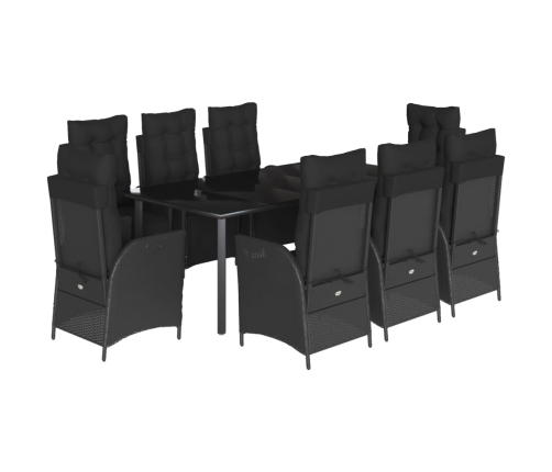 Set de comedor de jardín 9 pzas y cojines ratán sintético negro