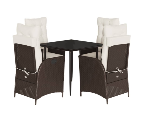 Set comedor de jardín 5 piezas y cojines ratán sintético marrón