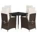 Set comedor de jardín 5 piezas y cojines ratán sintético marrón