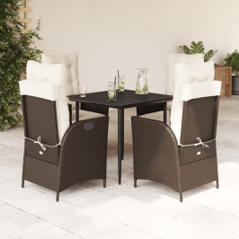 Set comedor de jardín 5 piezas y cojines ratán sintético marrón