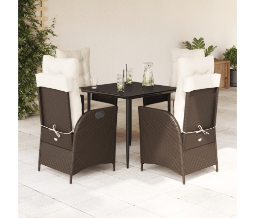 Set comedor de jardín 5 piezas y cojines ratán sintético marrón