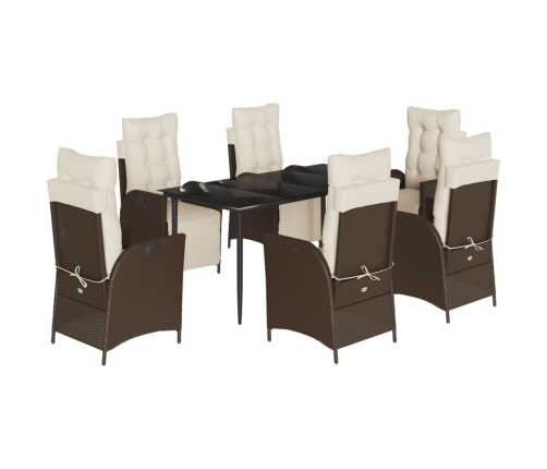 Set comedor de jardín 7 pzas con cojines ratán sintético marrón