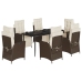 Set comedor de jardín 7 pzas con cojines ratán sintético marrón