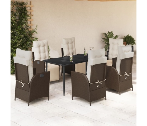 Set comedor de jardín 7 pzas con cojines ratán sintético marrón