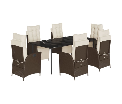 Set comedor de jardín 7 pzas con cojines ratán sintético marrón