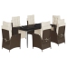 Set comedor de jardín 7 pzas con cojines ratán sintético marrón