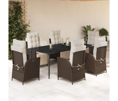Set comedor de jardín 7 pzas con cojines ratán sintético marrón