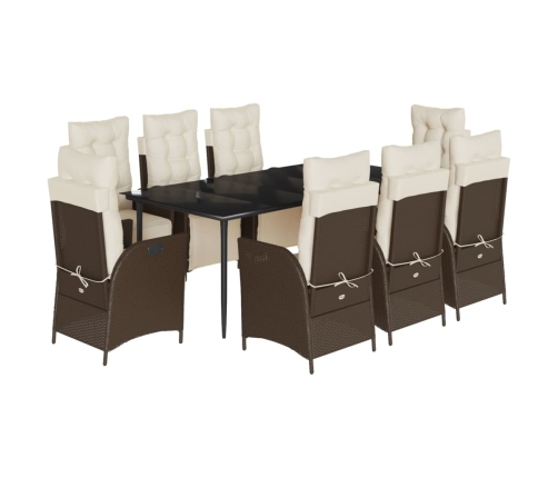Set comedor para jardín 9 pzas y cojines ratán sintético marrón