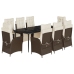 Set comedor para jardín 9 pzas y cojines ratán sintético marrón