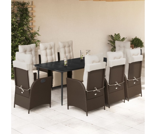 Set comedor para jardín 9 pzas y cojines ratán sintético marrón