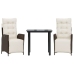Set comedor de jardín 3 piezas y cojines ratán sintético marrón