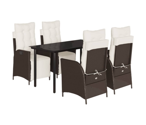 Set comedor de jardín 5 piezas y cojines ratán sintético marrón