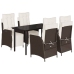 Set comedor de jardín 5 piezas y cojines ratán sintético marrón