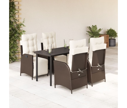 Set comedor de jardín 5 piezas y cojines ratán sintético marrón