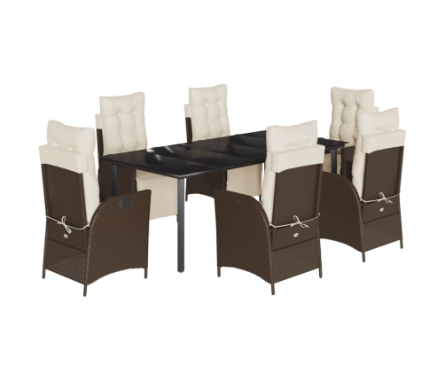 Set comedor de jardín 7 pzas con cojines ratán sintético marrón