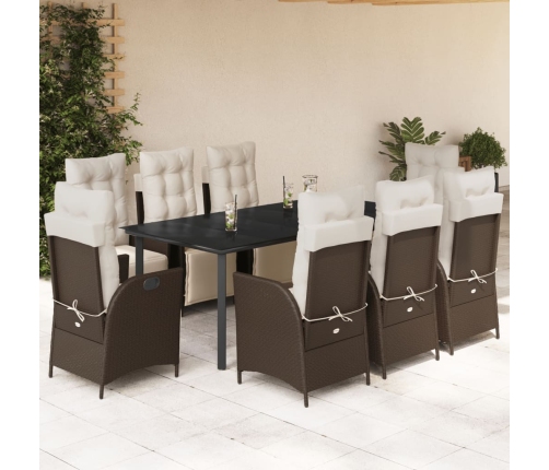 Set comedor para jardín 9 pzas y cojines ratán sintético marrón