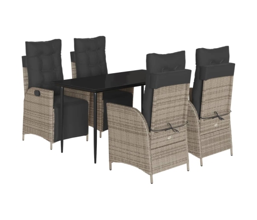 Set comedor de jardín 5 piezas con cojines ratán sintético gris