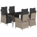 Set comedor de jardín 5 piezas con cojines ratán sintético gris