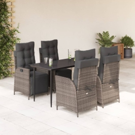 Set comedor de jardín 5 piezas con cojines ratán sintético gris