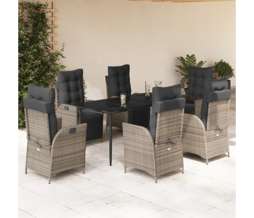 Set comedor jardín 7 pzas y cojines ratán sintético gris