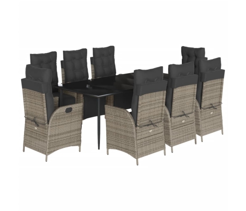 Set comedor jardín 9 pzas y cojines ratán sintético gris