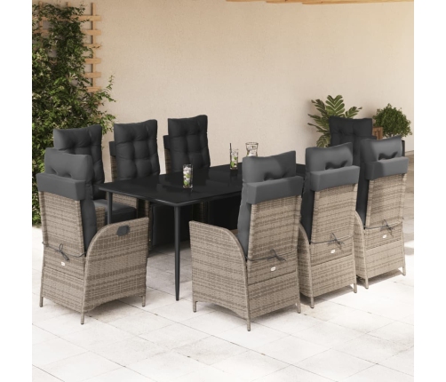 Set comedor jardín 9 pzas y cojines ratán sintético gris