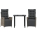 Set comedor de jardín 3 piezas con cojines ratán sintético gris