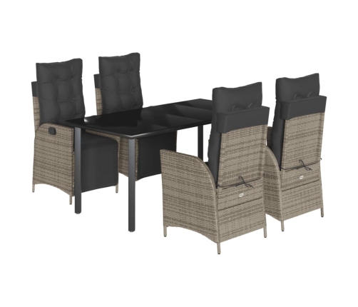 Set comedor de jardín 5 piezas con cojines ratán sintético gris