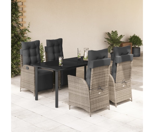 Set comedor de jardín 5 piezas con cojines ratán sintético gris