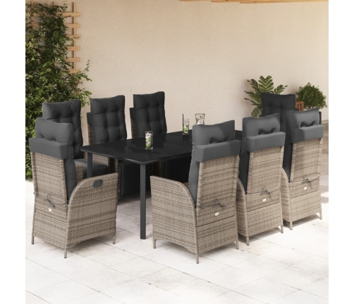 Set comedor jardín 9 pzas y cojines ratán sintético gris