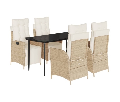 Set comedor de jardín 5 pzas con cojines ratán sintético beige
