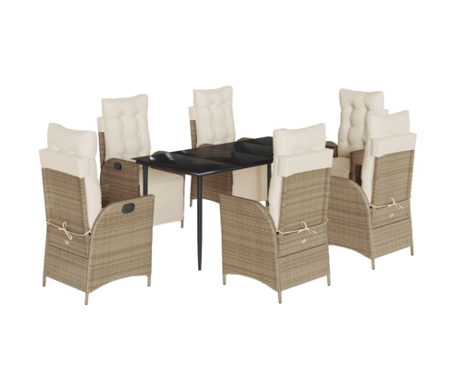 Set comedor de jardín 7 pzas con cojines ratán sintético beige