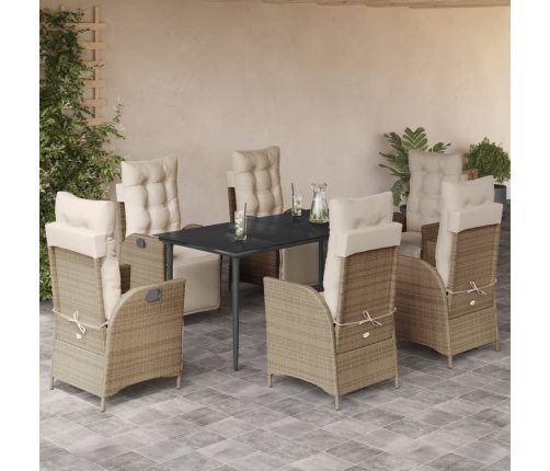 Set comedor de jardín 7 pzas con cojines ratán sintético beige