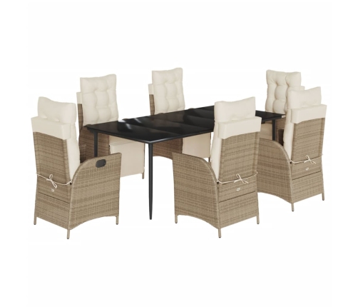 Set comedor de jardín 7 pzas con cojines ratán sintético beige