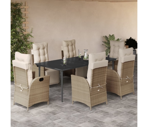 Set comedor de jardín 7 pzas con cojines ratán sintético beige
