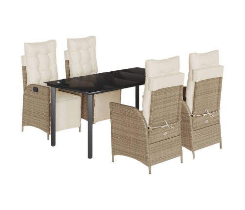 Set comedor de jardín 5 pzas con cojines ratán sintético beige