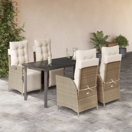 Set comedor de jardín 5 pzas con cojines ratán sintético beige