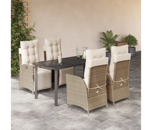 Set comedor de jardín 5 pzas con cojines ratán sintético beige