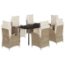 Set comedor de jardín 7 pzas con cojines ratán sintético beige